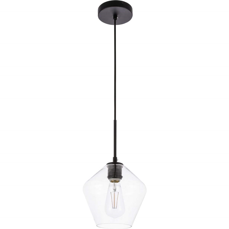 Pemberly Row 1-Light Mid-Century Metal Pendant in Black and Clear Glass