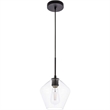 Pemberly Row 1-Light Mid-Century Metal Pendant in Black and Clear Glass
