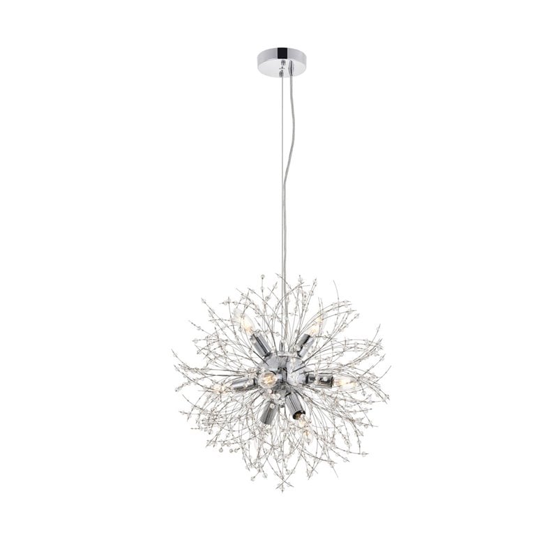 Pemberly Row 8-Light Mid-Century Metal Pendant in Chrome and Clear