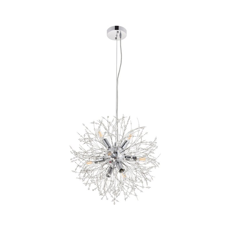 Pemberly Row 8-Light Mid-Century Metal Pendant in Chrome and Clear
