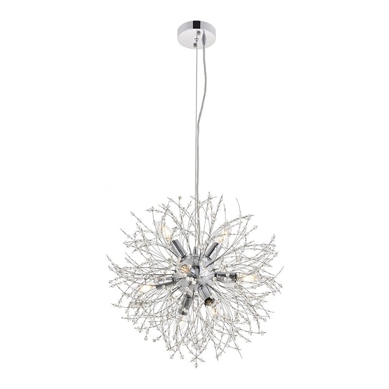 Pemberly Row 8-Light Mid-Century Metal Pendant in Chrome and Clear