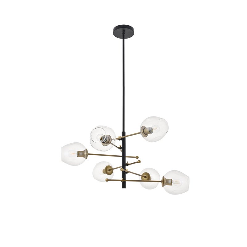 Pemberly Row 6-Light Metal Pendant in Matte Black/Brass/Clear