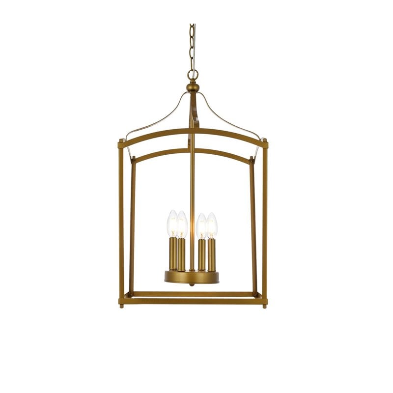 Pemberly Row 4-Light Mid-Century Metal Pendant in Brass Finish