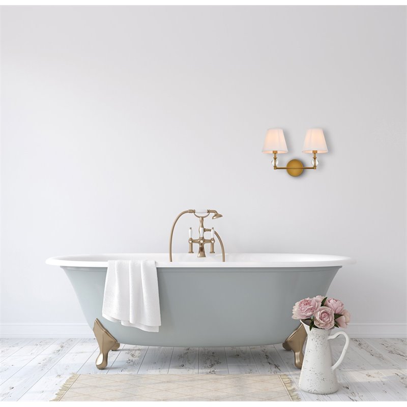 Pemberly Row 2-Light Mid-Century Metal Bath Sconce in Brass and White