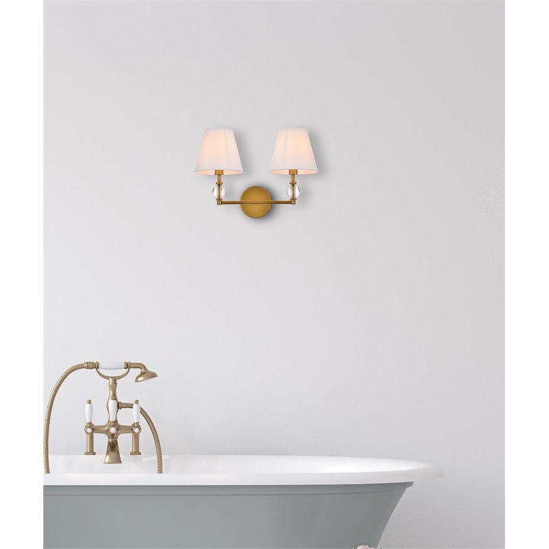 Pemberly Row 2-Light Mid-Century Metal Bath Sconce in Brass and White