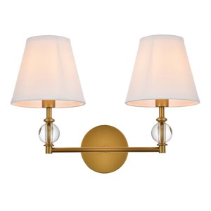 Pemberly Row 2-Light Mid-Century Metal Bath Sconce in Brass and White