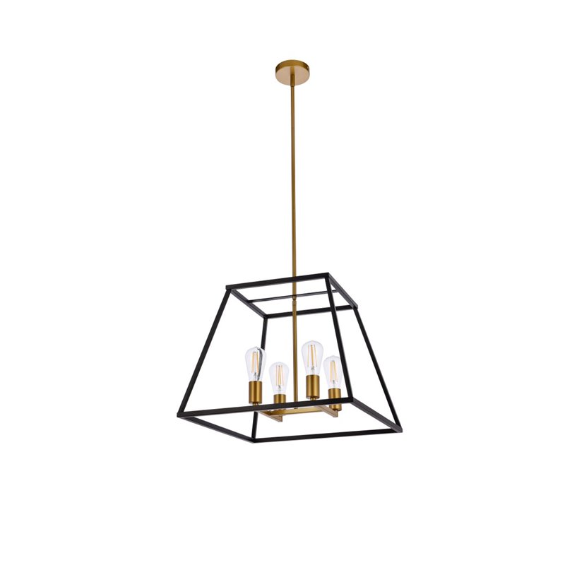 Pemberly Row 4-Light Farmhouse Metal Pendant in Black and Brass Finish