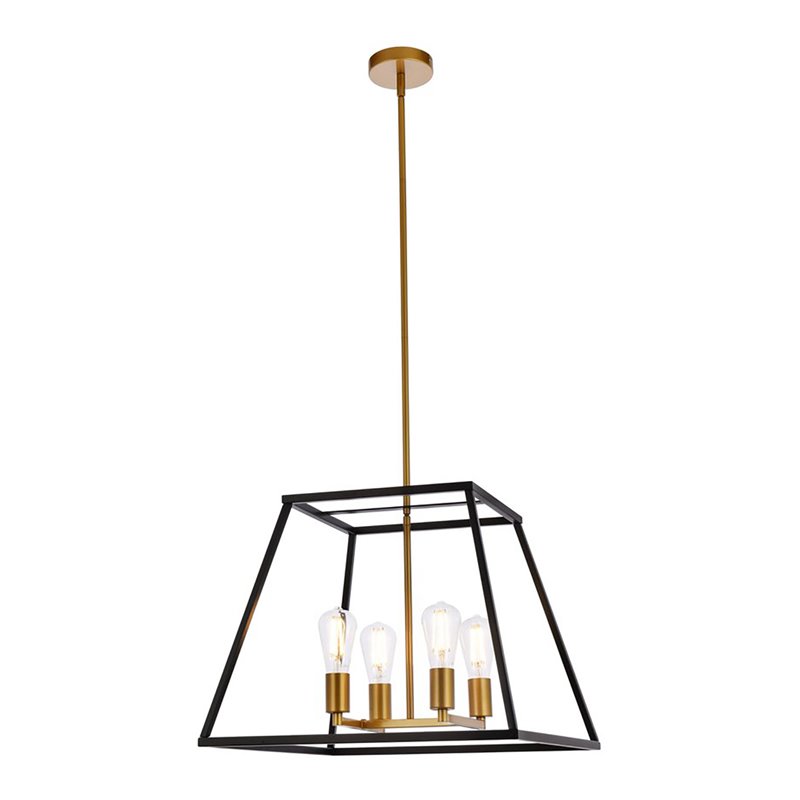 Pemberly Row 4-Light Farmhouse Metal Pendant in Black and Brass Finish