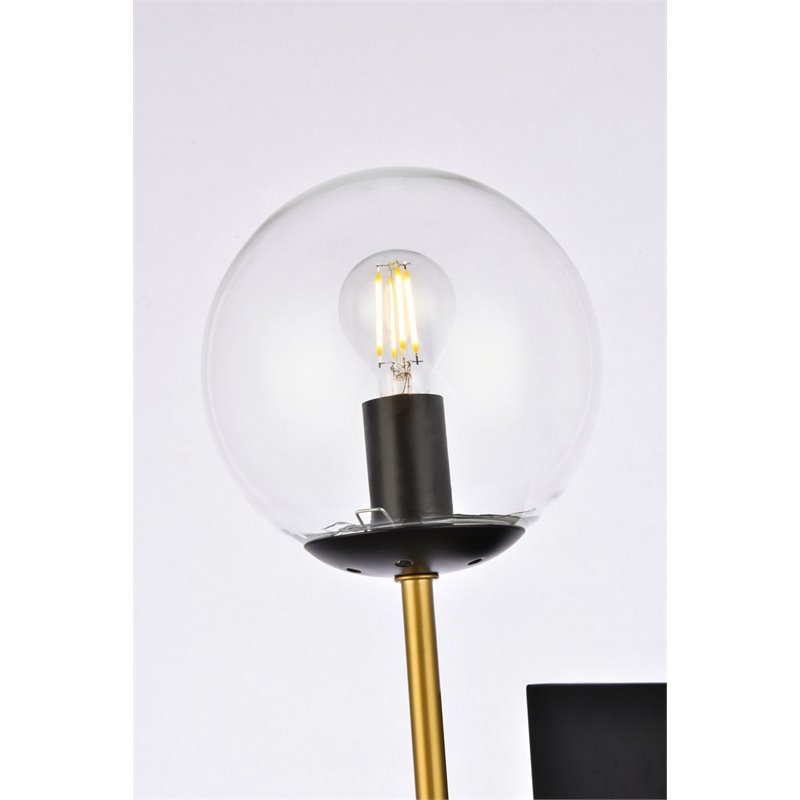 Pemberly Row 2-Light Metal Wall Sconce w/ Clear Shade in Black and Brass