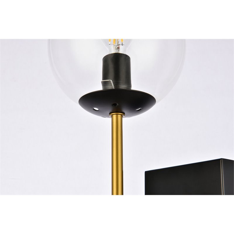 Pemberly Row 2-Light Metal Wall Sconce w/ Clear Shade in Black and Brass
