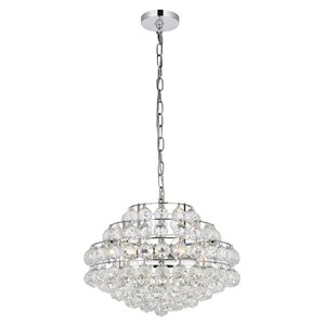 Pemberly Row 18&quot Contemporary Iron and Crystal Pendant in Chrome