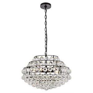 Pemberly Row 20&quot Contemporary Iron and Crystal Pendant in Black
