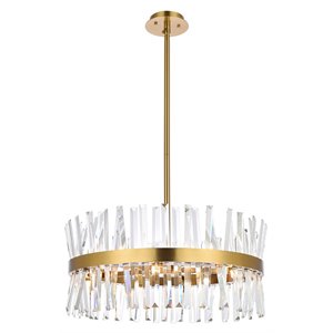 Pemberly Row 25&quot Round Iron and Crystal Pendant Light in Gold