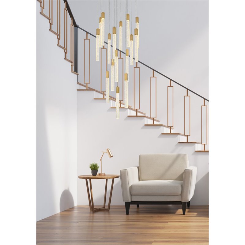 Pemberly Row 16-Lights Modern Metal and Crystal Pendant in Satin Gold