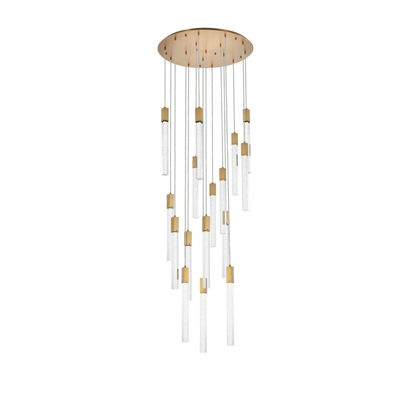 Pemberly Row 16-Lights Modern Metal and Crystal Pendant in Satin Gold