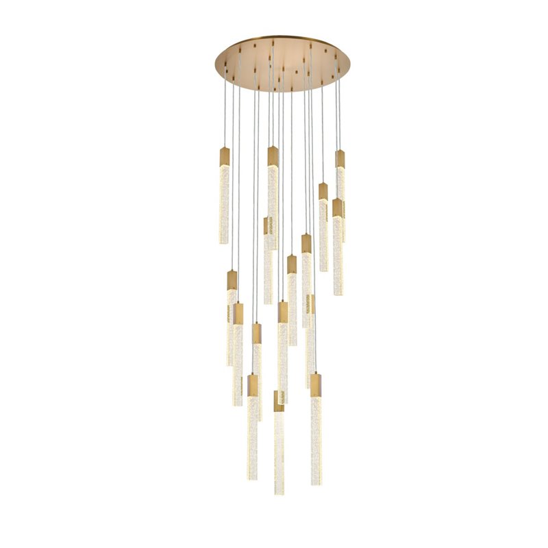Pemberly Row 16-Lights Modern Metal and Crystal Pendant in Satin Gold