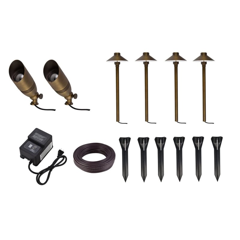 Pemberly Row Landscape Lighting Full Starter in Brass (Set of 6 Kit 2)