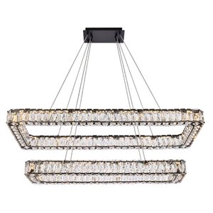 Pemberly Row 42&quot Rectangle Crystal LED Double Pendant in Black