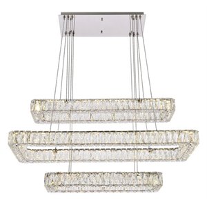 Pemberly Row 42&quot Rectangle Crystal LED Triple Pendant in Chrome