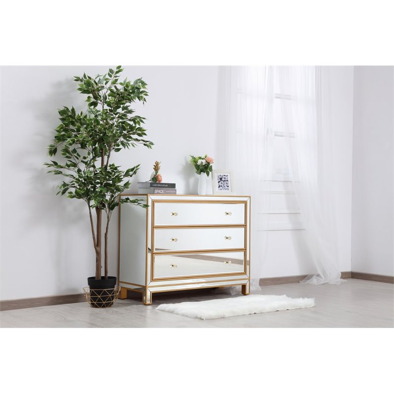 Pemberly Row Modern 3-Drawer Solid Wood and MDF Chest in Gold
