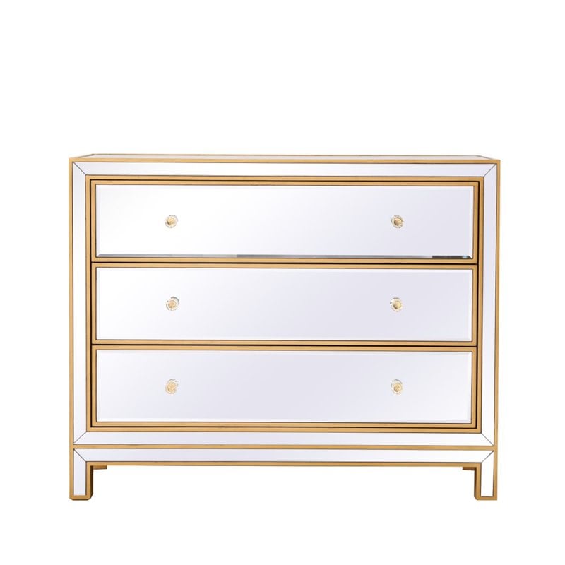 Pemberly Row Modern 3-Drawer Solid Wood and MDF Chest in Gold