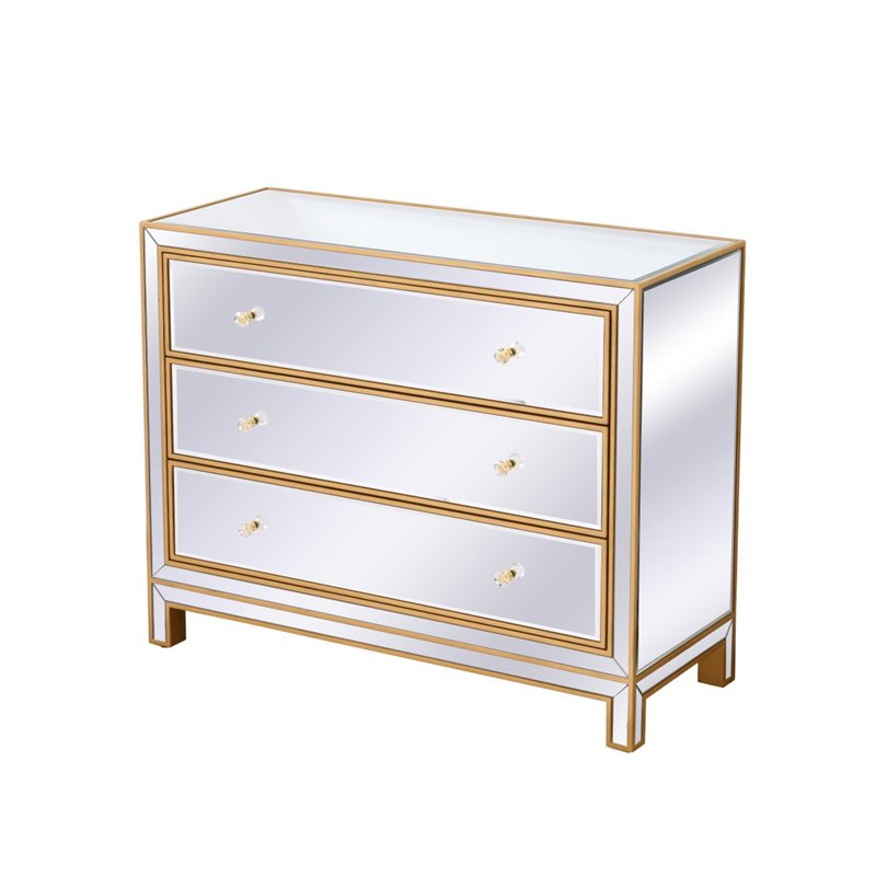 Pemberly Row Modern 3-Drawer Solid Wood and MDF Chest in Gold