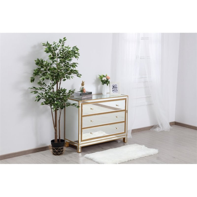 Pemberly Row Modern 3-Drawer Solid Wood and MDF Chest in Gold
