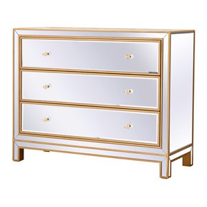 Pemberly Row Modern 3-Drawer Solid Wood and MDF Chest in Gold
