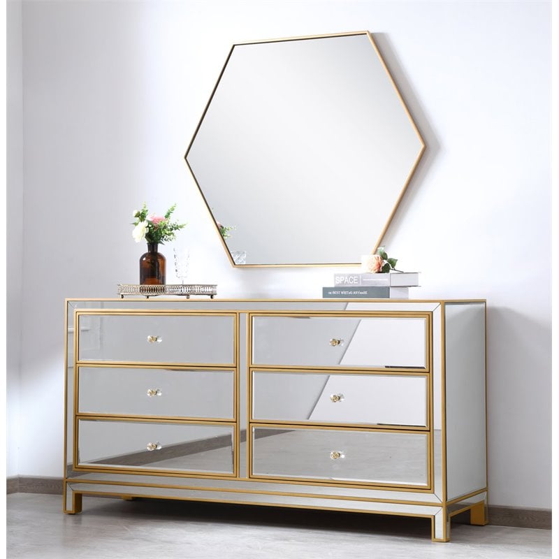 Pemberly Row 6-Drawer Solid Wood and MDF Dresser in Gold Finish