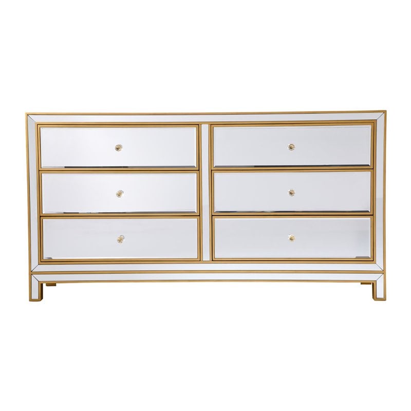 Pemberly Row 6-Drawer Solid Wood and MDF Dresser in Gold Finish