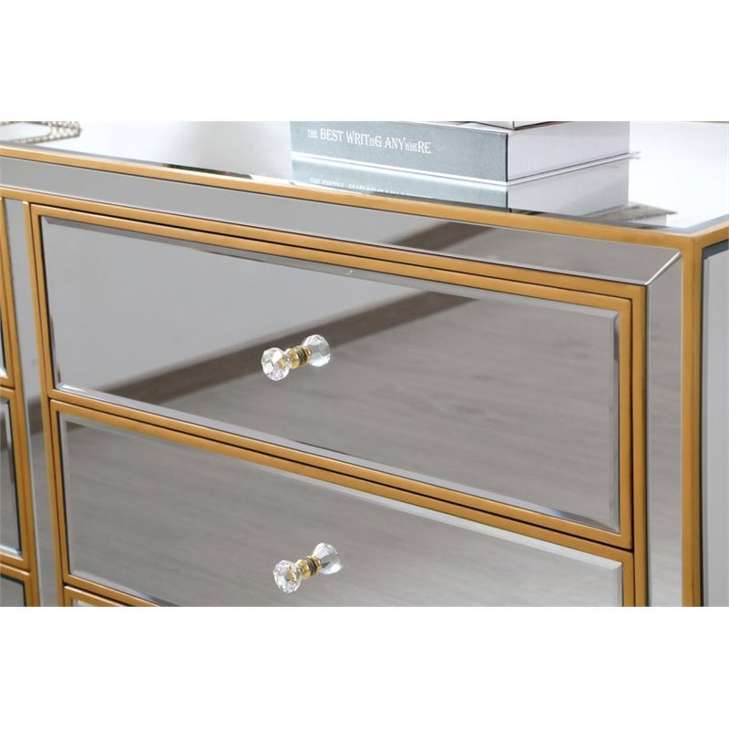 Pemberly Row 6-Drawer Solid Wood and MDF Dresser in Gold Finish