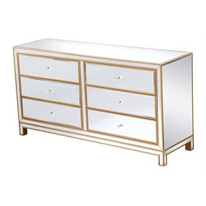 Pemberly Row 6-Drawer Solid Wood and MDF Dresser in Gold Finish