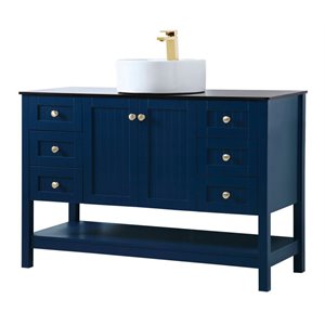 Pemberly Row 48&quot MDF Wood and Steel Vessel Sink Bathroom Vanity in Blue
