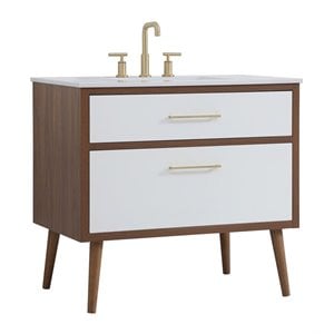 Pemberly Row Modern 36&quot Steel and Wood Bathroom Vanity in White