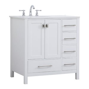 Pemberly Row 32&quot Solid Wood and Stone Single Bathroom Vanity in White