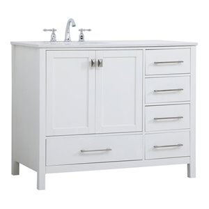 Pemberly Row 42&quot Solid Wood and Stone Single Bathroom Vanity in White