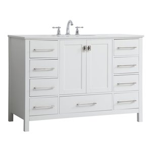 Pemberly Row 48&quot Solid Wood and Stone Single Bathroom Vanity in White