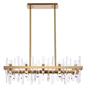 Pemberly Row 36&quot Rectangle Iron and Crystal Chandelier in Satin Gold