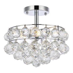 Pemberly Row Contemporary h 12&quot Iron and Crystal Flush Mount in Chrome