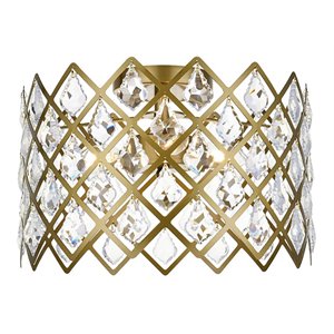 Pemberly Row Contemporary 13&quot Iron and Crystal Flush Mount in Brass