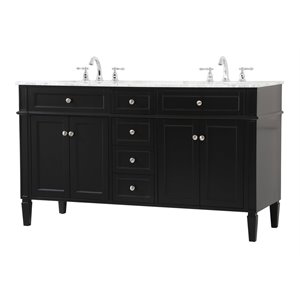 Pemberly Row 60&quot Solid Wood & Metal Double Bathroom Vanity in Black