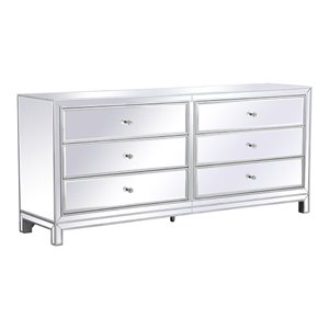 Pemberly Row 72&quot Metal and MDF Mirrored Six-Drawer Dresser in Silver