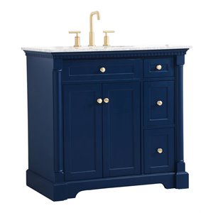 Pemberly Row 36&quot Solid Wood and Metal Single Bathroom Vanity in Blue