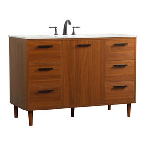 Pemberly Row Modern 48&quot Solid Wood and MDF Bathroom Vanity in Teak
