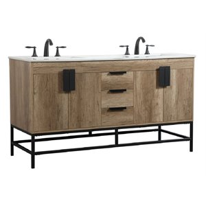 Pemberly Row 60&quot Aluminum Alloy & MDF Double Bathroom Vanity in Oak