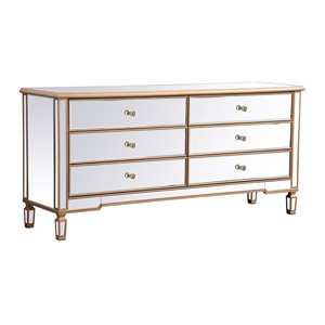 Pemberly Row Contemporary 72&quot Metal and MDF Mirrored Dresser in Antique Gold