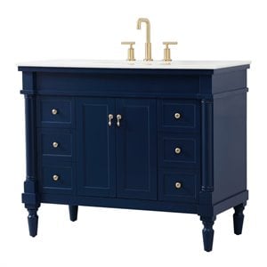 Pemberly Row Traditional 42&quot Solid Wood Single Bathroom Vanity in Blue