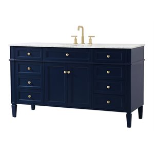 Pemberly Row 60&quot Metal MDF Marble Single Bathroom Vanity in Blue