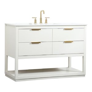Pemberly Row 48&quot Solid Wood MDF Single Bathroom Vanity in White