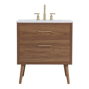 Pemberly Row 30&quot Engineered Stone Steel Bathroom Vanity in Walnut Brown